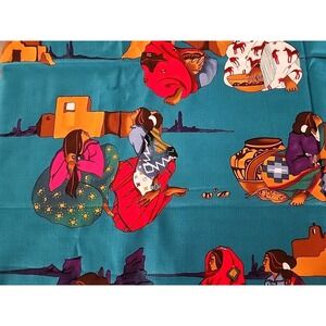3 yds Alexander Henry Fabric Southwest Native American Women/Large Pattern/Blue